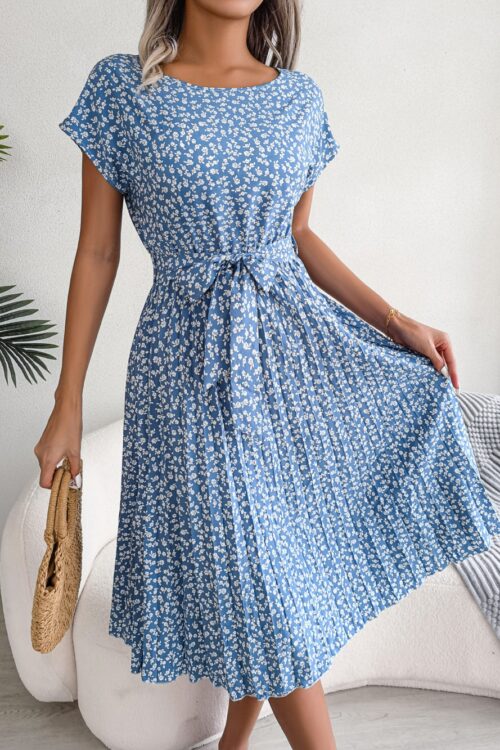 Floral Print Pleated A-Line Dress