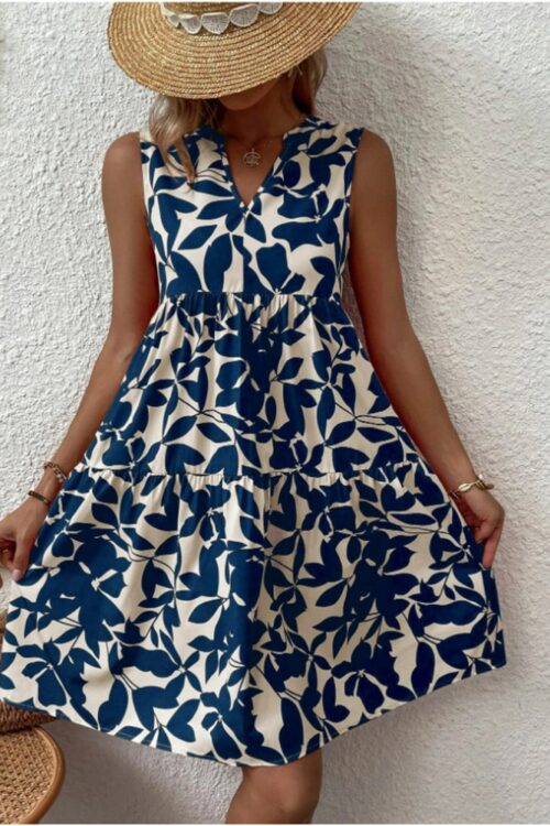Sleeveless V-Neck Printed Midi Beach Dress